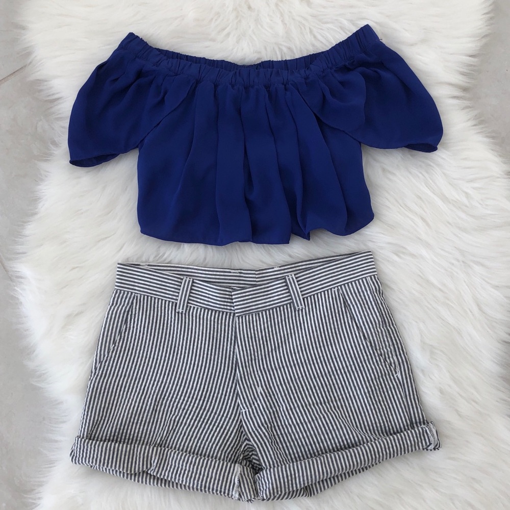 Bundle of Blue Crop Top & Striped Shorts, Medium - Picture 4 of 8